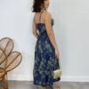 Vestido Midi com Bojo com Abertura Azul Bordado Verde - Fernanda Ramos Store