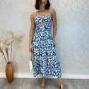 Vestido Midi com Bojo com Abertura Liz Borboletas Azul - Fernanda Ramos Store