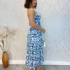 Vestido Midi com Bojo com Abertura Liz Borboletas Azul - Fernanda Ramos Store