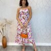 Vestido Midi com Bojo com Abertura Liz Borboletas Fúcsia - Fernanda Ramos Store