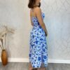 Vestido Midi com Bojo com Abertura Liz Estampa Azul - Fernanda Ramos Store