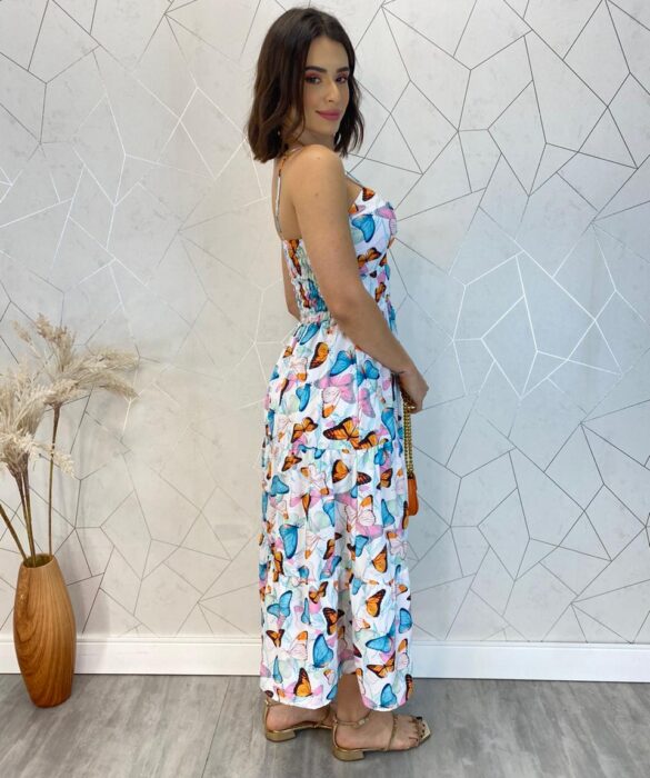 Vestido Midi com Bojo com Abertura Liz Estampa Borboletas - Fernanda Ramos Store