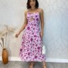 Vestido Midi com Bojo com Abertura Liz Estampa Fúcsia - Fernanda Ramos Store