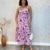 Vestido Midi com Bojo com Abertura Liz Estampa Fúcsia - Fernanda Ramos Store