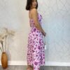 Vestido Midi com Bojo com Abertura Liz Estampa Fúcsia - Fernanda Ramos Store