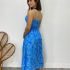 Vestido Midi com Bojo com Abertura Liz Estampado Azul - Fernanda Ramos Store