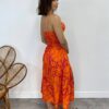 Vestido Midi com Bojo com Abertura Liz Estampado Laranja - Fernanda Ramos Store