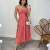 Vestido Midi com Bojo com Abertura Liz Estampado Pink - Fernanda Ramos Store