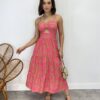 Vestido Midi com Bojo com Abertura Liz Estampado Pink - Fernanda Ramos Store