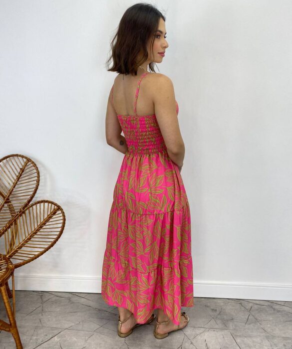 Vestido Midi com Bojo com Abertura Liz Estampado Pink - Fernanda Ramos Store