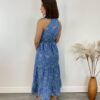 Vestido Midi com Bojo Tricoline Bordado com Fenda e Botões Azul - Fernanda Ramos Store