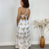 Vestido Midi com Bojo Tricoline com Bordado e Fenda Branco - Fernanda Ramos Store