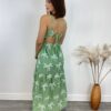 Vestido Midi com Bojo Tricoline com Bordado e Fenda Verde - Fernanda Ramos Store