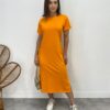 Vestido Midi Manga Curta Alice com Bolsos Laranja - Fernanda Ramos Store