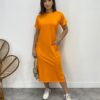 Vestido Midi Manga Curta Alice com Bolsos Laranja - Fernanda Ramos Store