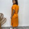 Vestido Midi Manga Curta Alice com Bolsos Laranja - Fernanda Ramos Store