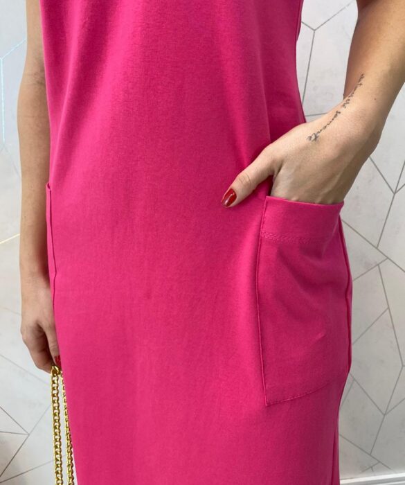 Vestido Midi Manga Curta Alice com Bolsos Pink - Fernanda Ramos Store