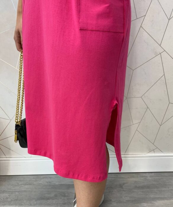 Vestido Midi Manga Curta Alice com Bolsos Pink - Fernanda Ramos Store