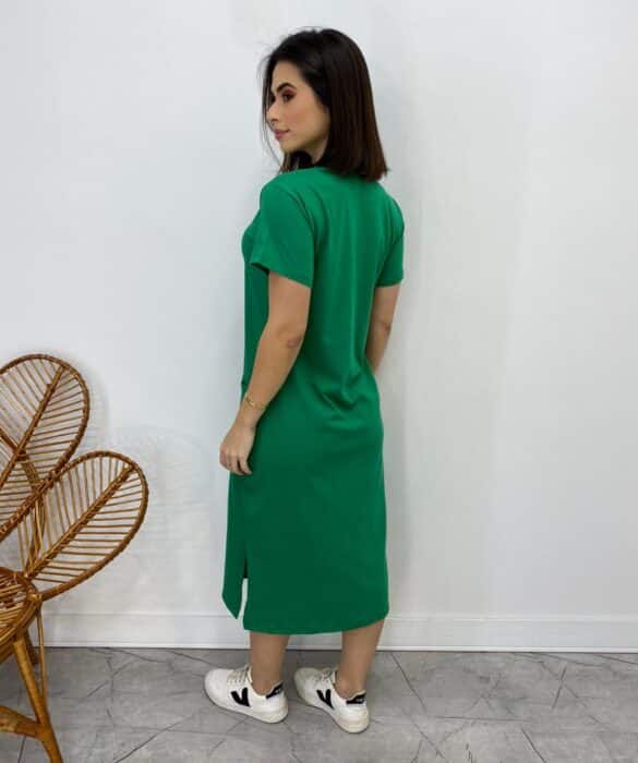 Vestido Midi Manga Curta Alice com Bolsos Verde Bandeira - Fernanda Ramos Store