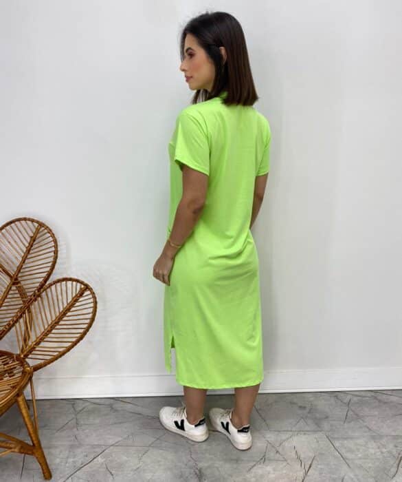 Vestido Midi Manga Curta Alice com Bolsos Verde Lima - Fernanda Ramos Store