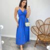 Vestido Midi sem Bojo Alça Regulável Bordado Floral Azul - Fernanda Ramos Store