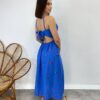 Vestido Midi sem Bojo Alça Regulável Bordado Floral Azul - Fernanda Ramos Store