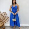 Vestido Midi sem Bojo Alça Regulável Bordado Floral Azul - Fernanda Ramos Store