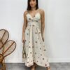 Vestido Midi sem Bojo Alça Regulável Bordado Floral Cru - Fernanda Ramos Store