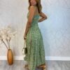 Vestido Midi sem Bojo Amarração nas Alças Isa Estampado Verde - Fernanda Ramos Store