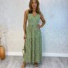 Vestido Midi sem Bojo Amarração nas Alças Isa Estampado Verde - Fernanda Ramos Store