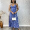 Vestido Midi sem Bojo Amarração nas Alças Isa Floral Azul - Fernanda Ramos Store