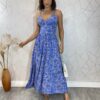 Vestido Midi sem Bojo Amarração nas Alças Isa Floral Azul - Fernanda Ramos Store