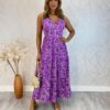 Vestido Midi sem Bojo Amarração nas Alças Isa Floral Fucsia - Fernanda Ramos Store