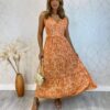 Vestido Midi sem Bojo Amarração nas Alças Isa Floral Laranja - Fernanda Ramos Store