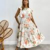 Vestido Midi sem Bojo Aurora com Babado Estampado Branco - Fernanda Ramos Store