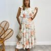 Vestido Midi sem Bojo Aurora com Babado Estampado Branco - Fernanda Ramos Store