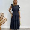 Vestido Midi sem Bojo Aurora com Babado Preto - Fernanda Ramos Store