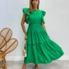 Vestido Midi sem Bojo Aurora com Babado Verde - Fernanda Ramos Store