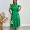 Vestido Midi sem Bojo Aurora com Babado Verde - Fernanda Ramos Store