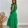 Vestido Midi sem Bojo Aurora com Babado Verde - Fernanda Ramos Store