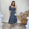 Vestido Midi sem Bojo Eduarda Tricoline com Lastex Bordado - Fernanda Ramos Store