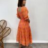 Vestido Midi sem Bojo Eduarda Tricoline com Lastex Bordado Laranja - Fernanda Ramos Store