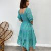 Vestido Midi sem Bojo Eduarda Tricoline com Lastex Bordado Verde Água - Fernanda Ramos Store