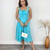 Vestido Midi sem Bojo Elisa com Fenda Azul - Fernanda Ramos Store