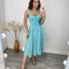 Vestido Midi sem Bojo Elisa com Fenda Estampa Floral Azul - Fernanda Ramos Store