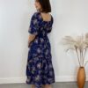 Vestido Midi sem Bojo Lastex Atrás Manga Curta Bordado Azul - Fernanda Ramos Store