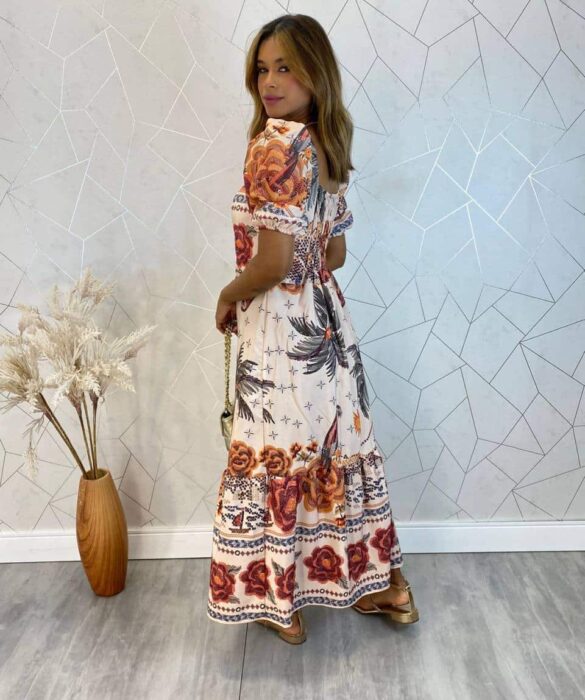 Vestido Midi sem Bojo Manga Princesa Duda Estampado - Fernanda Ramos Store