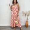 Vestido Midi sem Bojo Shopia Viscolinho Estampado Laranja - Fernanda Ramos Store