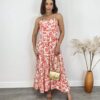 Vestido Midi sem Bojo Shopia Viscolinho Estampado Laranja - Fernanda Ramos Store