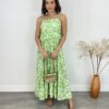 Vestido Midi sem Bojo Shopia Viscolinho Estampado Verde - Fernanda Ramos Store